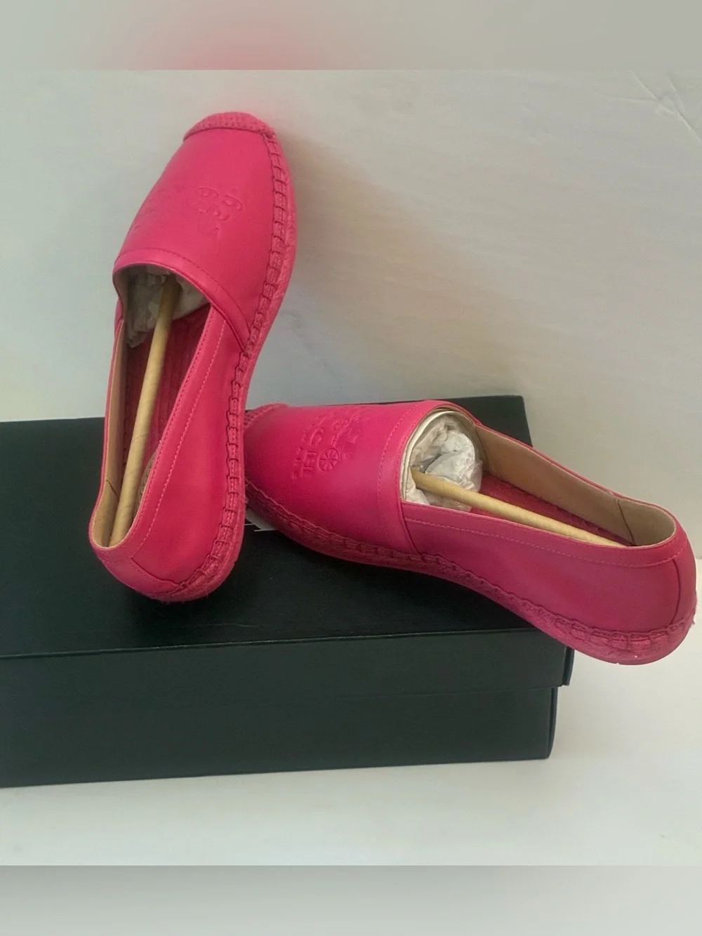 Coach Charlie Pink Leather Logo Espadrille Slip-On Flats Shoes Size 8  NIB